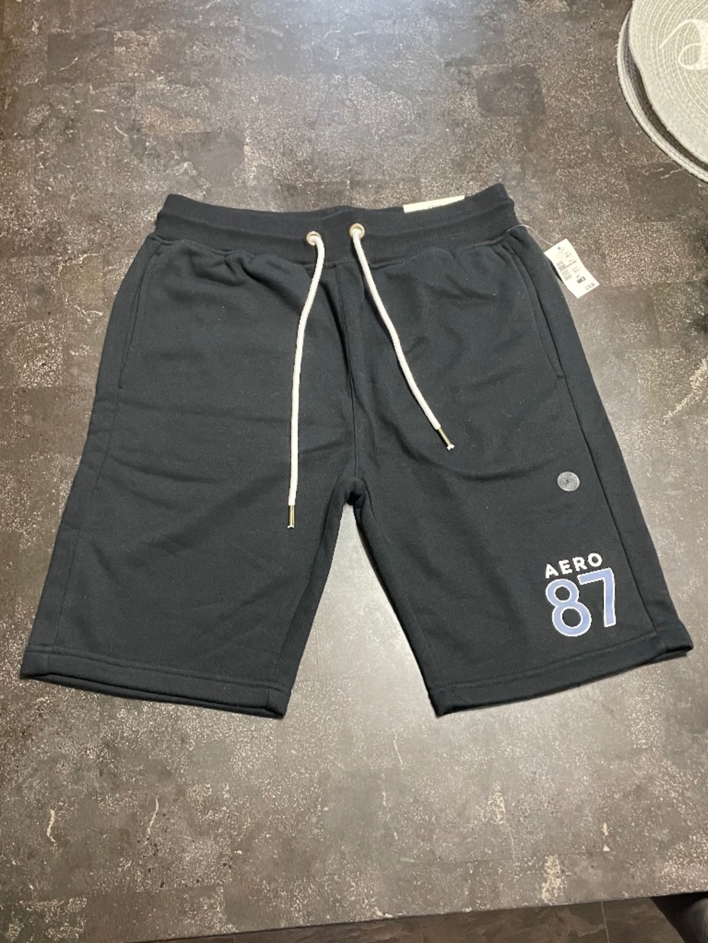 🆕 Aeropostale Mens Drawstring Black Fleece Shorts - Size S